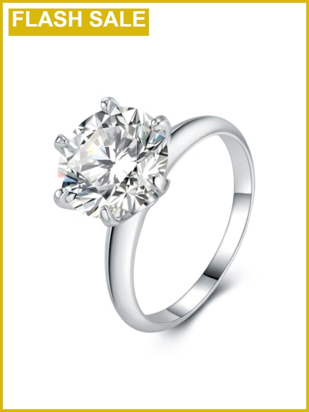 Moissanite Engagement Ring 925 Sterling Silver 18K White Gold Plated 5CT Round